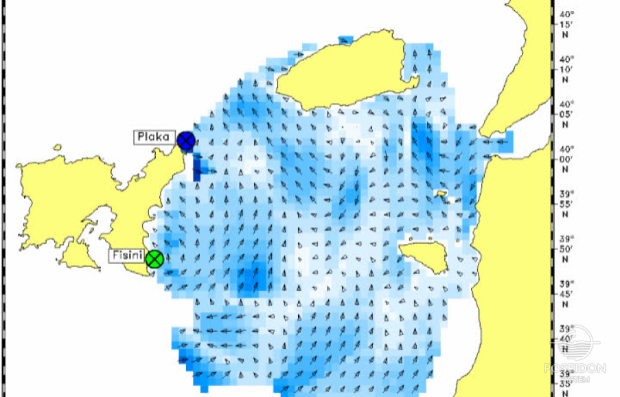 Surface current map recorded by the HF Radar at NE Aegean Sea 