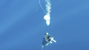 Niskin bottle descending in the water (May 2013)