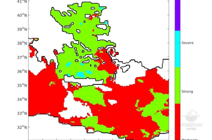 Discrete categories of Marine Heat Wave (MHW) conditions in the Aegean during the last 10 days of June 2021 in the Aegean Sea.