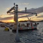 Typical installation of a radar tide gauge equipped with meteorological sensors and wireless telecommunication link (Poseidon Tide gauge, Palaia Fokea)